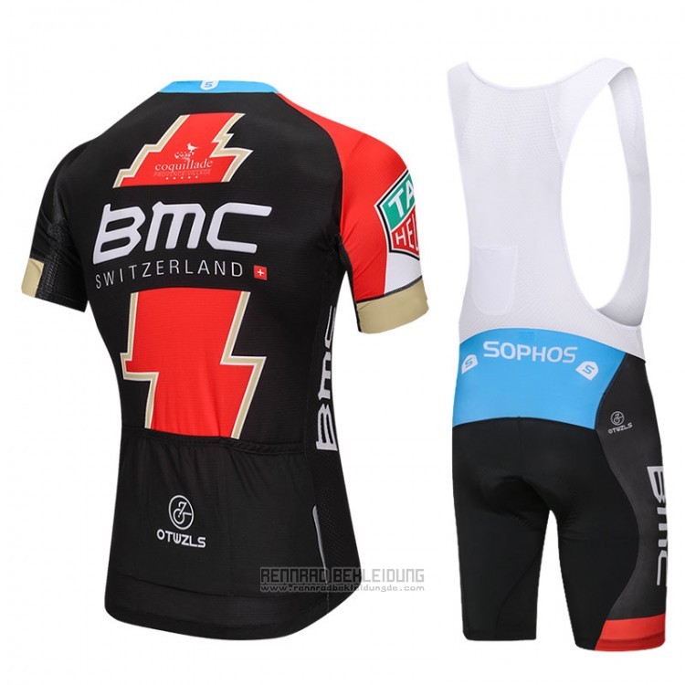 2018 Fahrradbekleidung BMC Shwarz und Rot Trikot Kurzarm und Tragerhose